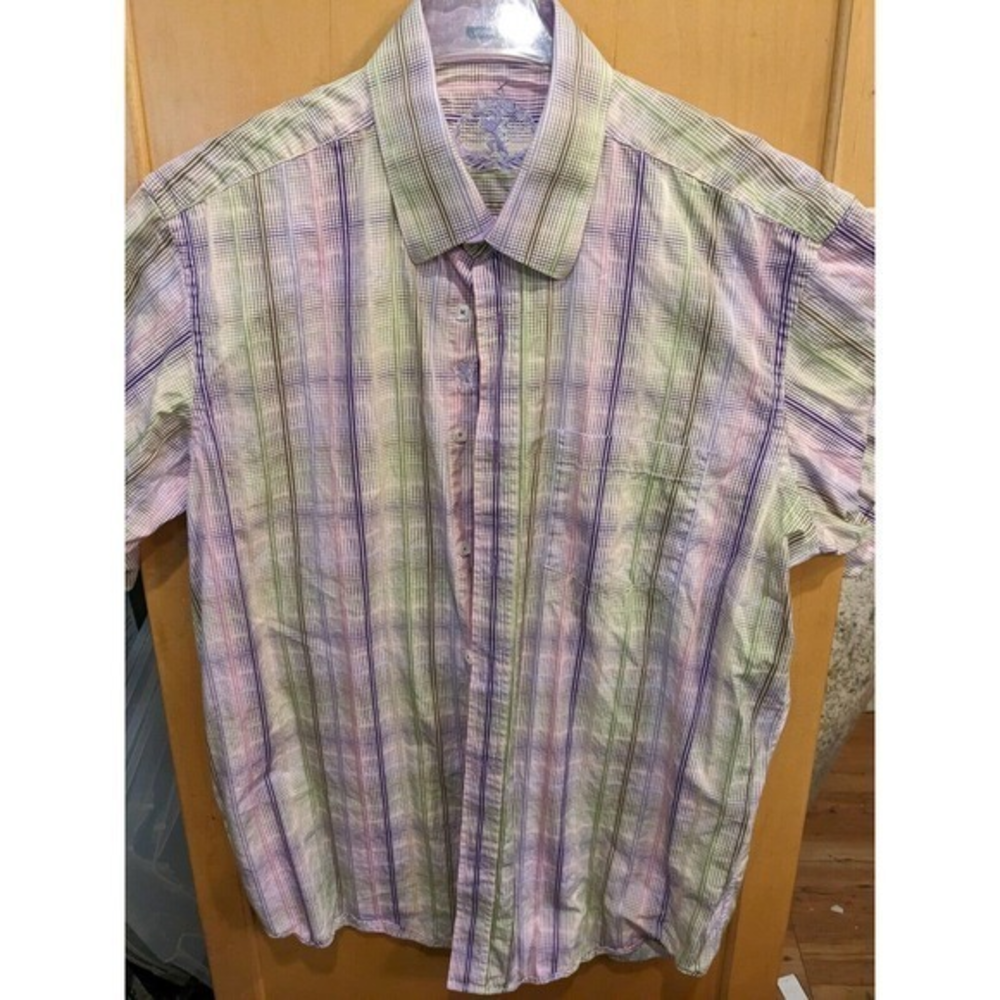 bugatchi Mens Plaid Woven Classic Fit Button Up Shirt Size XL SHORT Sleeve